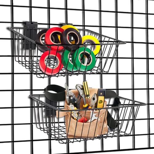 Polmart Heavy Duty Gridwall/Grid Panel Basket, Black (2-Pack)