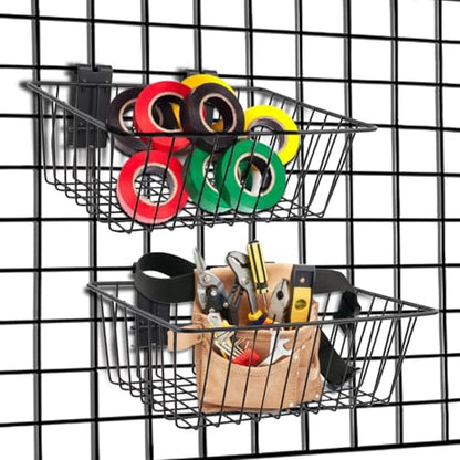 Polmart Heavy Duty Gridwall/Grid Panel Basket, Black (2-Pack)