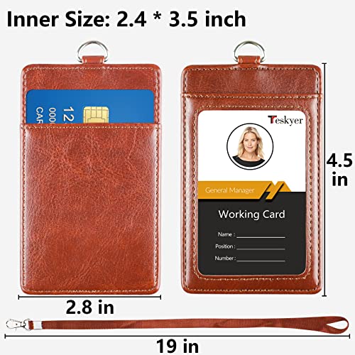 Teskyer Leather ID Badge Holder with Lanyard, Vertical Brown - color: Brown, size: Vertical