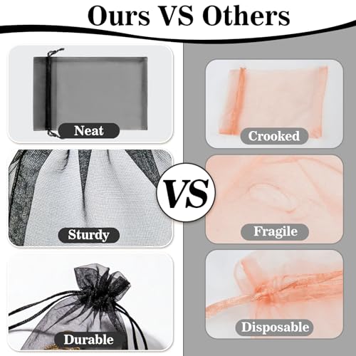 Sukh Black Organza Bags 5"x7" - 100PCS Small Mesh Drawstring Gift Bags - color: Black, size: 100 Count (5 x 7 Inches)