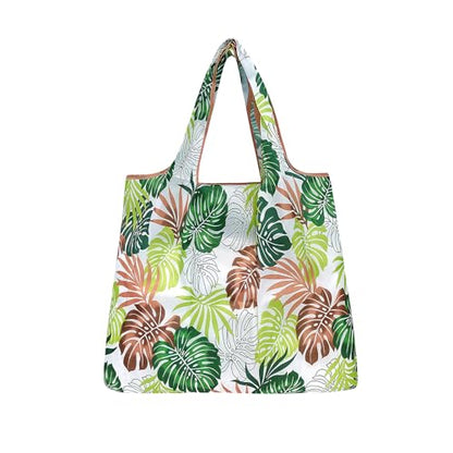 allydrew Medium Foldable Tote Nylon Reusable Grocery Bag (Set of 2), Fern Leaves - color: Set 2 M, Fern Leaves