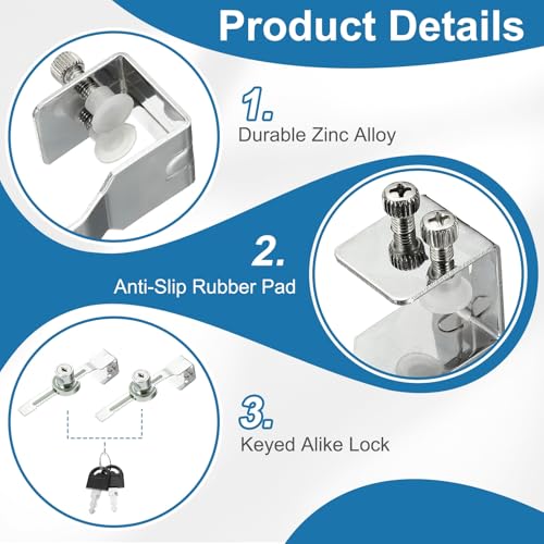 1" Luminous Sliding Glass Door Ratchet Lock Fit 0.39-0.79" Silver - color: Silver, size: 1 Inch