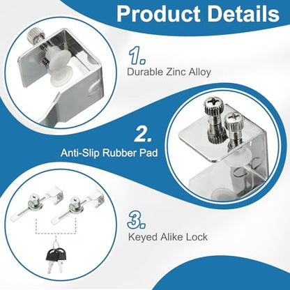 1" Luminous Sliding Glass Door Ratchet Lock Fit 0.39-0.79" Silver - color: Silver, size: 1 Inch