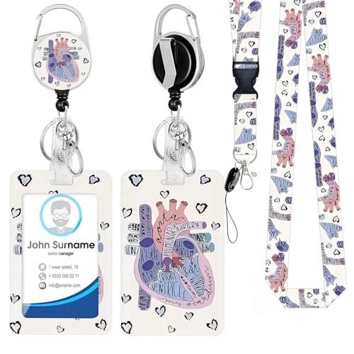 Id Badge Holder with Lanyard, Positive Badge Holder Retractable Reel Clip - color: Heart