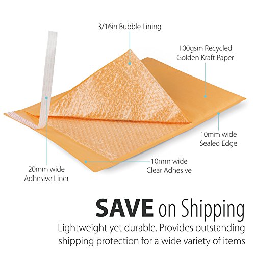Fosmon 12x16-100 Pack #6 Kraft Bubble Mailer, Padded Shipping Envelopes for Book, Magazine, Documents - size: 100 Pack