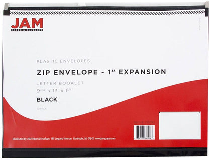 JAM PAPER Plastic Envelopes with Zip Closure - Letter Booklet - 9 3/4 x 13 - Black - 3/Pack - color: Black, size: Letter Size - 3 Pack