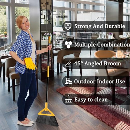 Heavy Duty Yellow Angle Broom with Long Handle - 1 Pack - color: 1pack Yellow