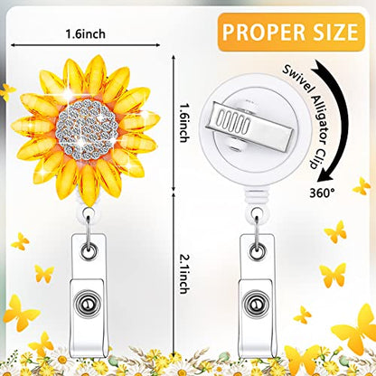 Chinco 6 Pack Retractable Badge Reel for Nurses Teachers, Rhinestone Bling ID Badge Holder with Clip, Cute Sunflower Butterfly Design, Nurse Accessories Gifts for Women - style: Beautiful Style