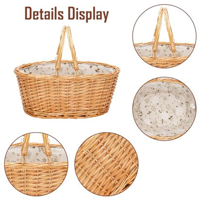 Large Wicker Basket with Handle, Empty Willow Basket,16 Inch,White - color: White