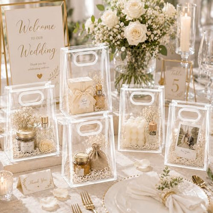SHIPKEY 10 PCS Clear Gift Bags with Handles, Small White PVC Party Bag - color: White - Small