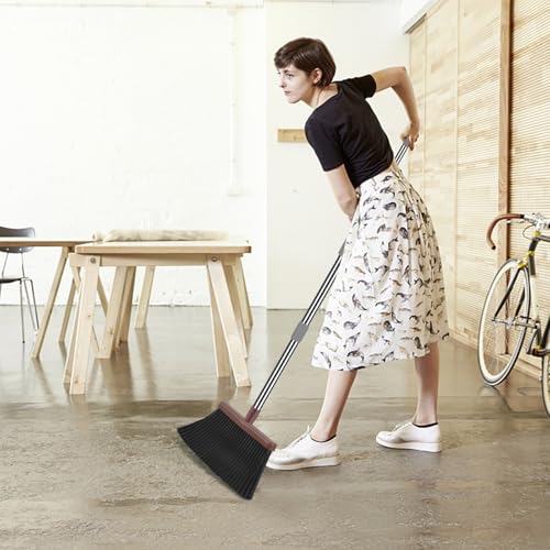 Upgrade Broom and Dustpan Set, Self-Cleaning with Dustpan Teeth, Ideal for Dog Cat Pets Home Use, Super Long Handle Upright Stand Up Broom and Dustpan Set (Brown) - color: Brown-02
