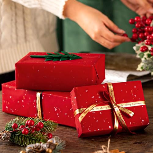MAYPLUSS Gift Wrapping Paper Roll - 17Inch x 16.5Feet - Elegant Red Gold Foil Design Shiny Flakes Silky Touch Thick Matte Gift Wrap Paper for Christmas, Wedding, Birthday, Holiday,Celebrations - color: Flake Red
