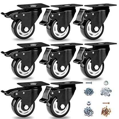 Caster Wheels-3 Inch Swivel Casters Set of 4 Heavy Duty with Brake - color: Black, size: 3"8pack Black
