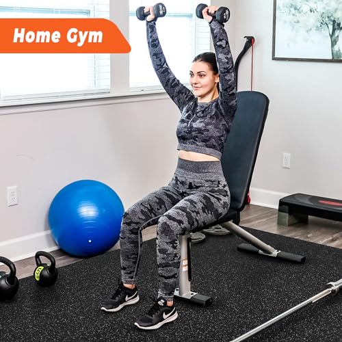 SUPERJARE 0.4'' Thick 12 Pcs 48 Sq Ft Rubber Top Exercise Equipment Mats - size: 12 Tiles (48 Sq Ft)
