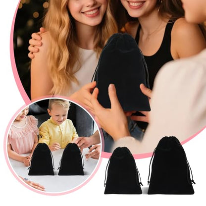 6 PCS Velvet Jewelry Pouches, 2 Sizes Black Velvet Bags with Drawstrings, Small Velvet Pouch for Wedding Party Favors Christmas, 5x7, 6x9 inch