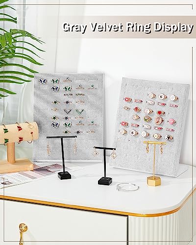 Henoyso 4 Pcs Velvet Ring Display 50 Slots Stand Tray Holder - color: Grey