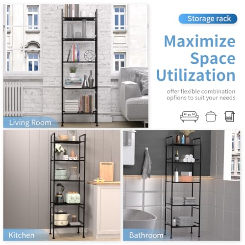 SUNLPH 5-Tier Wire Shelving Metal Rack Shelves, Standing Storage Shelf Units Flat for Laundry Bathroom Kitchen Pantry Closet Organization (Black, 16.9" L x 12.2" W x 53.4" H)