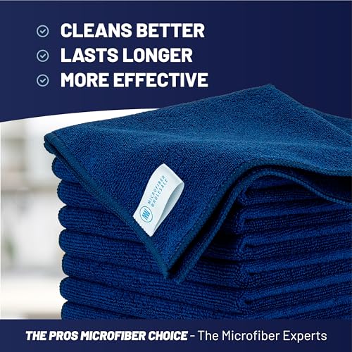 MW Pro Multi-Surface Microfiber Towel – 12 Pack | Premium Cleaning Cloth | Clean, Buff, Dust, Polish, Absorb | Large 16"x16" (Dark Blue) - color: Dark Blue