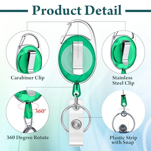 Honoson Heavy Duty Badge Reel Retractable Clip, Transparent Green, 50 Pcs - color: Transparent Green