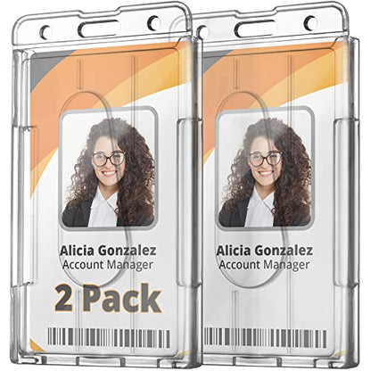 Rigid ID Name Badge Holders, Vertical, 3.35x2.1”, Clear Plastic, 2 Pack - size: 2 Pack