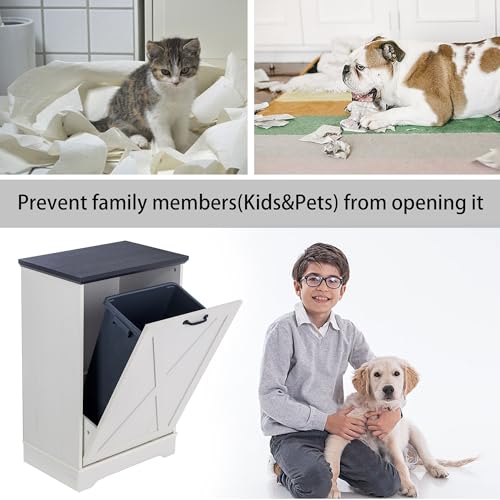 13 Gallons Tilt Out Trash Can Cabinet, Black and White - color: Black and White