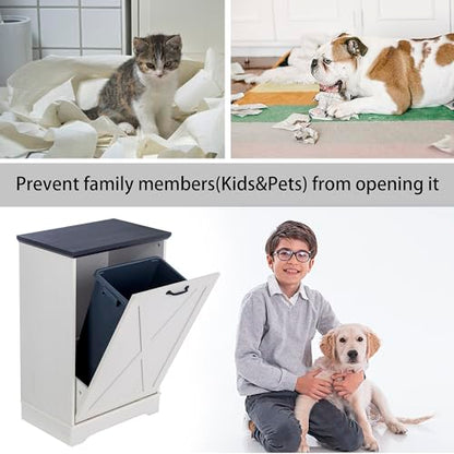 13 Gallons Tilt Out Trash Can Cabinet, Black and White - color: Black and White