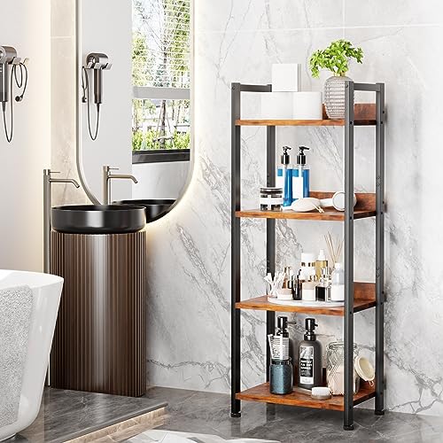 Furologee 4 Tier Bookshelf with Drawer, Small Narrow Bookcase, Rustic Brown - color: Rustic Brown, size: 4 Tier