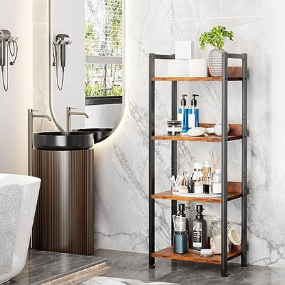 Furologee 4 Tier Bookshelf with Drawer, Small Narrow Bookcase, Rustic Brown - color: Rustic Brown, size: 4 Tier