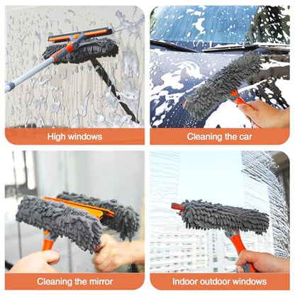 Eazer 89'' Squeegee Window Cleaner 2 in 1 Rotatable Window Cleaning Tool Kit with Extension Pole, Window Washing Equipment with Bendable Head for Indoor/Outdoor Window and Car Glass - size: 89inch