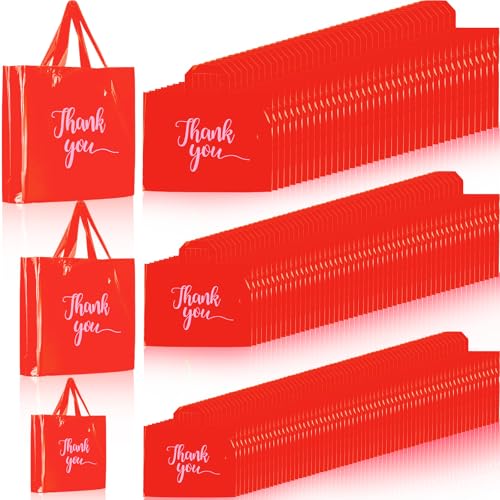 Teling 200 Pcs Thank You Shopping Bags with Handle,Red - color: Red