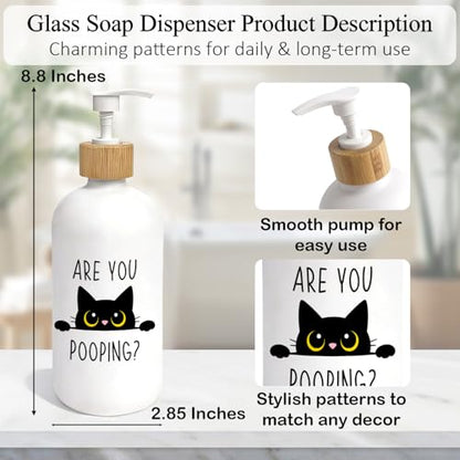Black Cat Bathroom Glass Soap Dispenser, are You Pooping Hand Soap Dispenser for Bathroom, Black Cat Lover Gifts Refillable Handsoap Pump Bottle for Washroom Restroom Countertop