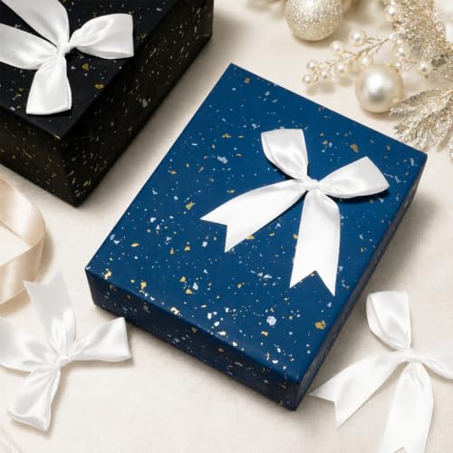 White Bows 60Pcs 3.5Inch Pre-Tied Satin Bows Ribbon with Adhesive Dots - color: White, size: 60 PCS