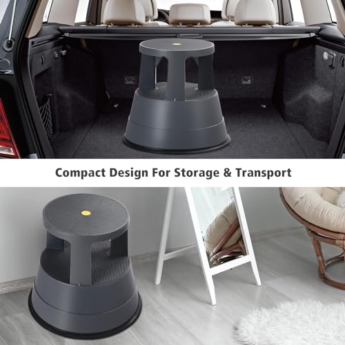 LDAILY Rolling Step Stool, Round Rolling Stool with Wheels Max Load 350 lbs, Non-Slip & Locking Platform, Small Plastic Library Step Stools for Adults & Seniors, Ideal for Kitchen, Home Office, Garage