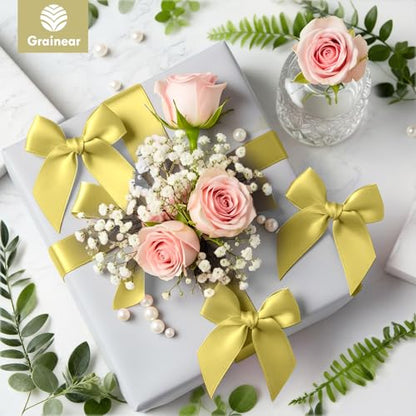 50 Pcs Gold Satin Ribbon Bows, 3.5" x 3.5", with Twist Ties - color: Gold