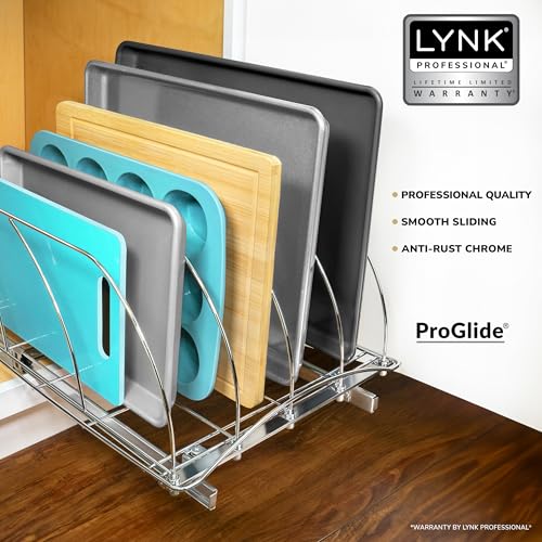 LYNK PROFESSIONAL® Pull Out Cookie Sheet Organizer for Cabinet – Baking Sheet Organizer – Sheet Pan Organizer - Lifetime Ltd. Warranty – 14” x 21” Deep Inside Cabinet, Chrome - size: 14w x 21d x 9.6h -inch