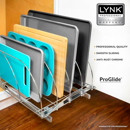 LYNK PROFESSIONAL® Pull Out Cookie Sheet Organizer for Cabinet – Baking Sheet Organizer – Sheet Pan Organizer - Lifetime Ltd. Warranty – 14” x 21” Deep Inside Cabinet, Chrome - size: 14w x 21d x 9.6h -inch