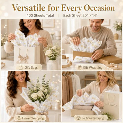 ROVIBIOBIO Thank You White Tissue Paper, 100 Sheets, 20 x 14 Inch - color: Gold White