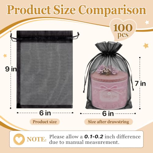 ANZNKU 100PCS Organza Bags 6x9, Black Small Mesh Gift Bags Drawstring Bulk - color: Black