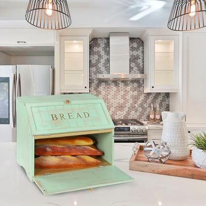 HOMEKOKO Retro Double Layer Large Bread Box for Kitchen Counter, Mint Green - color: Mint Green