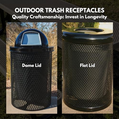 COATEDOUTDOORFURNITURE 32-Gal Trash Can, Black, Flat Top Lid, Black Lid - color: Black, size: Flat Top - Expanded Metal