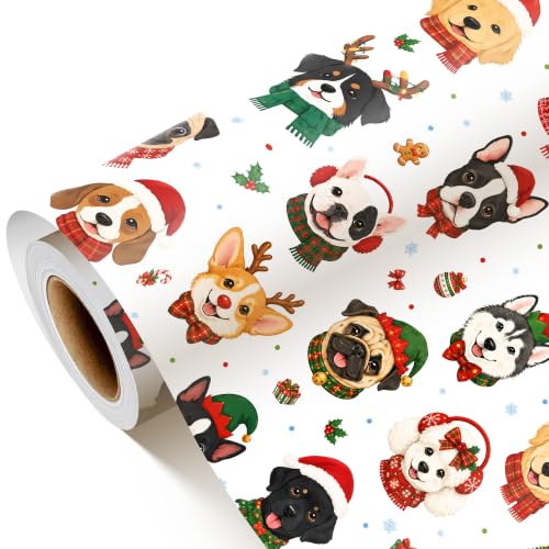Sikiweiter Christmas Dog Wrapping Paper Roll, 17" x 16.5 ft - color: Dog Christmas 2