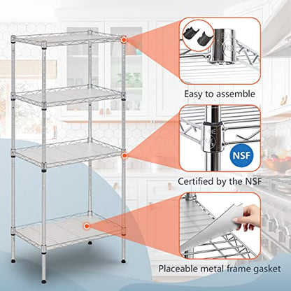 FDW | 4-Tier Wire Shelf | 18" x 12" x 44" | Chrome - color: Chrome, size: 18×12×44