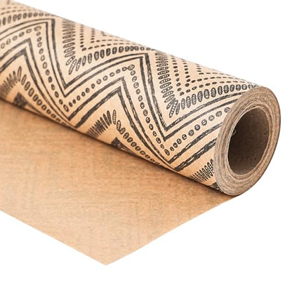 Ulmasinn Boho Kraft Wrapping Paper Roll, Black Geometric Gift Wrap on Recyclable Brown Kraft Paper, 17" x 33', Rustic Wrapping Paper for Wedding, Birthday, Baby Shower, Holiday Gifts & DIY Crafts - color: Ethnic Tribal