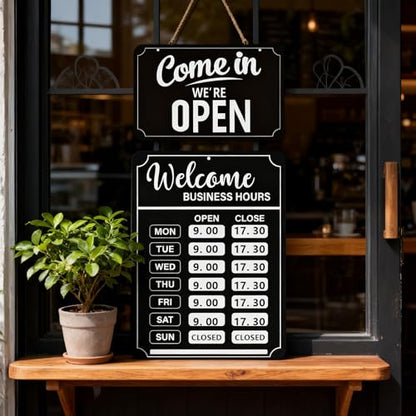 Lesnala 2 Sets Business Hours Open Closed Flip Sign with Stickers, PVC