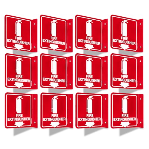 T&R Fire Extinguisher Sign, Fire Extinguisher with Down Arrow - 12 Pack - 6 x 6 Inches Acrylic, 2 pre-drilled holes, Includes Matching Screws, Use for Home Office/Business - color: L - 12 Pack