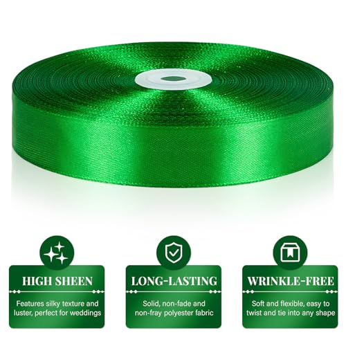 Green Satin Ribbon 1 Inch x 100 Yards - color: Green