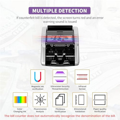Aneken Money Counter Machine with Value Count, Dollar, Euro UV/MG/IR/DD/DBL/HLF/CHN Counterfeit Bill Detectors，Add and Batch Modes, Cash Counter with LCD Display