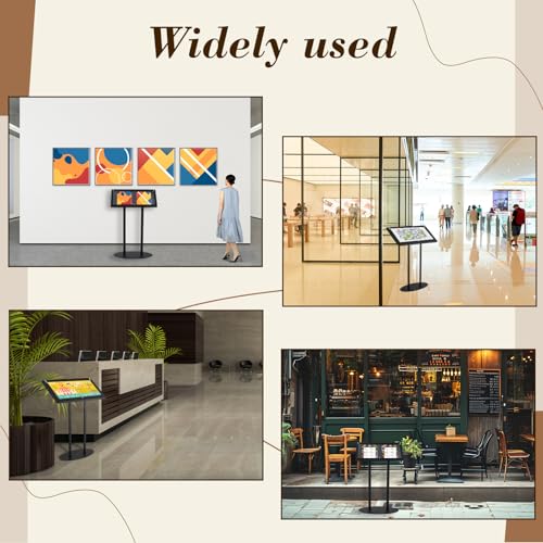 Metal Enclosed Bulletin Menu Board, 3 x (8.5 x 11) Inches Freestanding Menu Stand Menus Holder Floor Standing, Pedestal Advertising Display with Cover, 14 Magnetic Clasp Included, Black