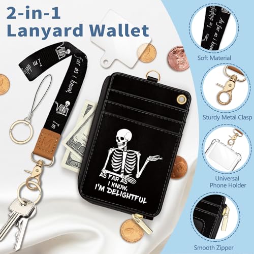 Skeleton Lanyard Wallet with Id Badge Holder Keychain Card Women - color: Skeleton Funny