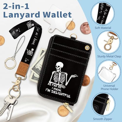 Skeleton Lanyard Wallet with Id Badge Holder Keychain Card Women - color: Skeleton Funny